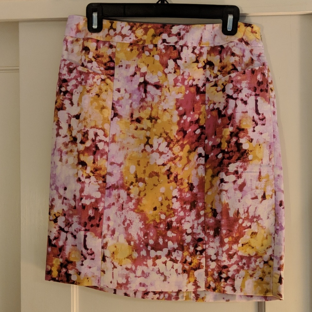 LOFT Floral Abstract Mini Skirt in Pink, Yellow, White